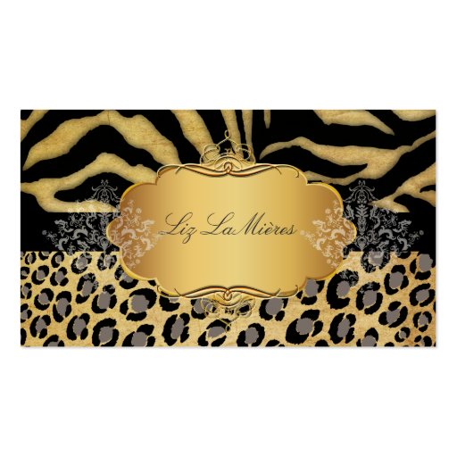 PixDezines Vintage leopard, zebra + damask Business Card