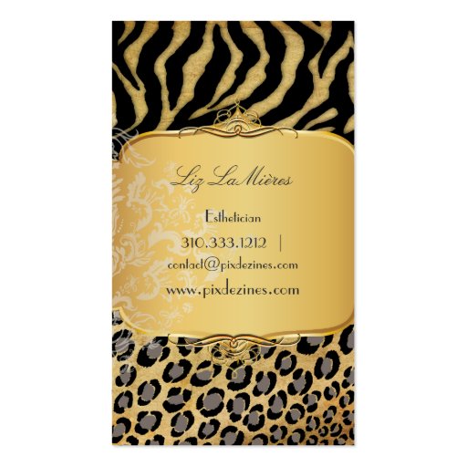PixDezines Vintage leopard, zebra + damask Business Card (back side)