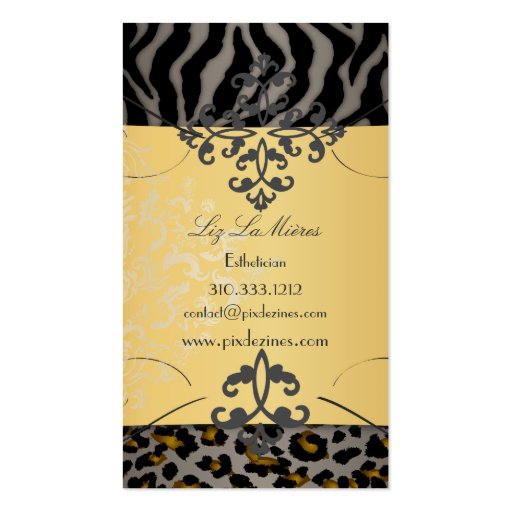 PixDezines Vintage leopard, zebra + damask Business Card Template (back side)