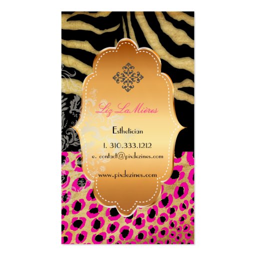 PixDezines Vintage leopard, zebra+gold label Business Cards (back side)