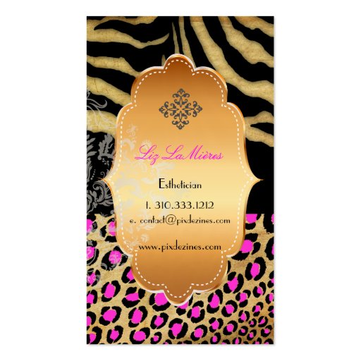 PixDezines Vintage leopard, zebra+gold label Business Card Templates (back side)