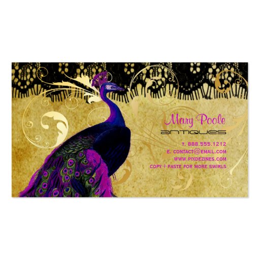 PixDezines vintage magenta peacock+lace/diy fonts Business Card Template (back side)