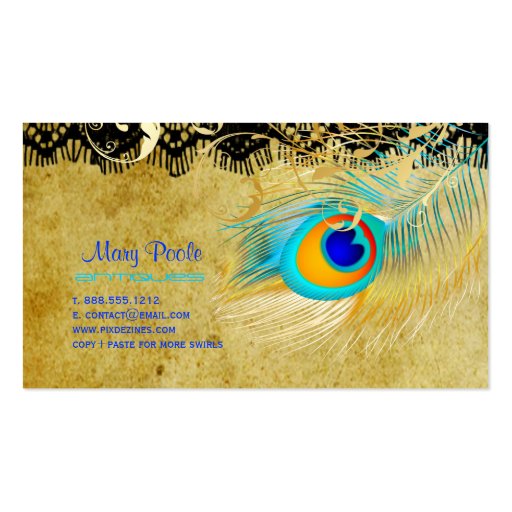 PixDezines vintage peacock+lace/diy fonts Business Card (back side)