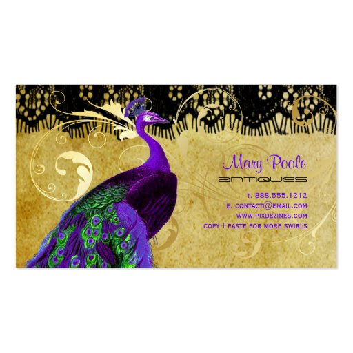 Customizable PixDezines vintage purple peacock+lace/diy fonts Business Card Template