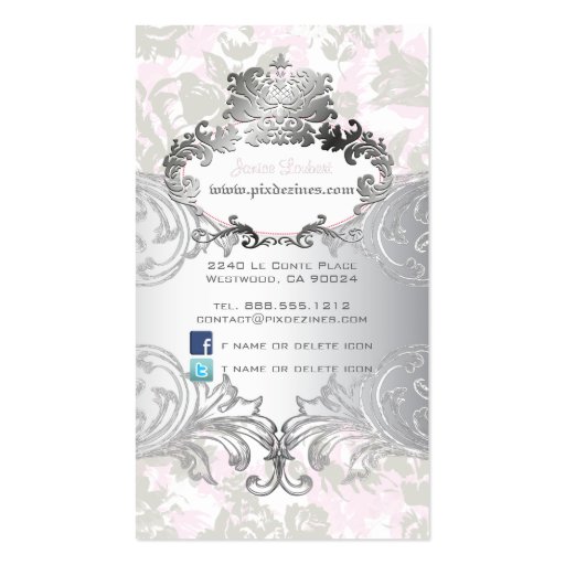 PixDezines Vintage Roses Pale Pink+Grey Business Card Templates (back side)