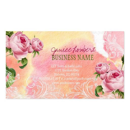 PixDezines vintage roses/watercolor Business Card Templates (back side)