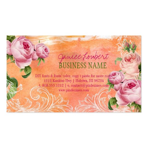 PixDezines vintage roses/watercolor Business Cards (back side)