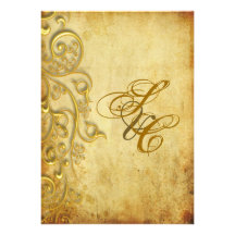 PixDezines Vintage Rustic Gold Swirls, parchment Personalized Invites