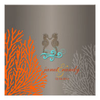 PixDezines Vintage Seahorse coral Custom Invites