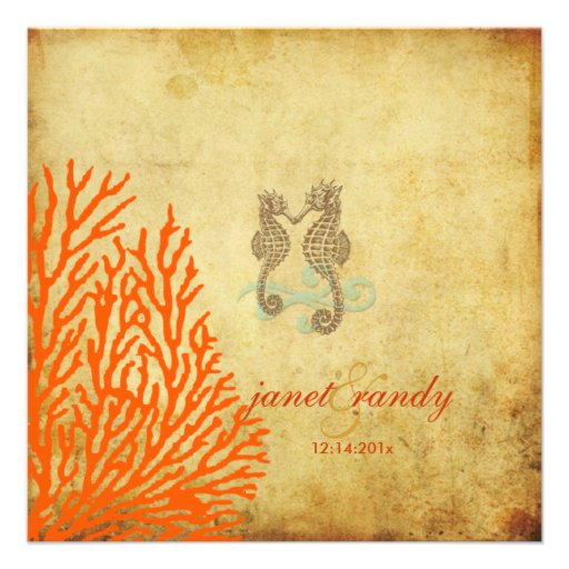 PixDezines Vintage Seahorse+coral Personalized Announcements