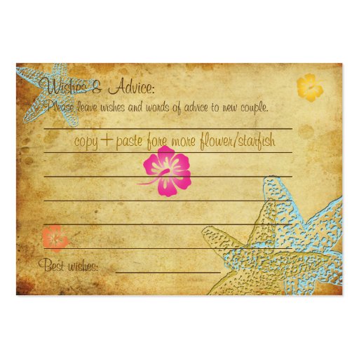PixDezines Vintage Starfish+Hibiscus Advice Cards Business Card Template (back side)