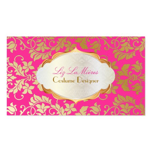 PixDezines vintage tanza damask/faux gold+pearl Business Card Template (front side)