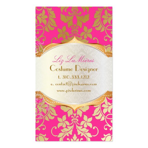 PixDezines vintage tanza damask/faux gold+pearl Business Card Template (back side)