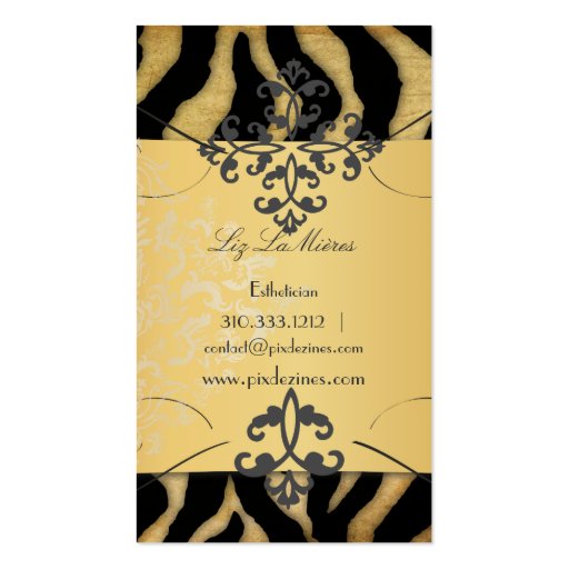 PixDezines Vintage zebra + lace damask Business Card Template (back side)