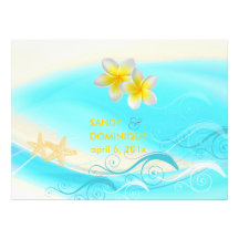 PixDezines Waves, Plumeria Lei+starfish+beach Personalized Invites