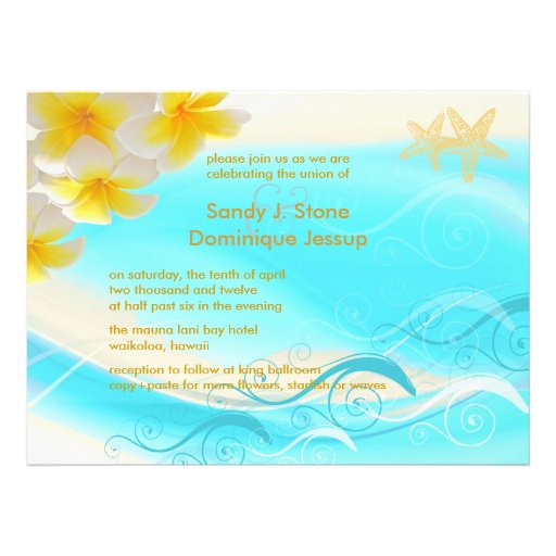 PixDezines Waves, Plumeria Lei+starfish+beach Personalized Invites