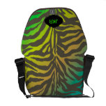 PixDezines zebra stripes/monogram/neon green rickshaw messenger bags
