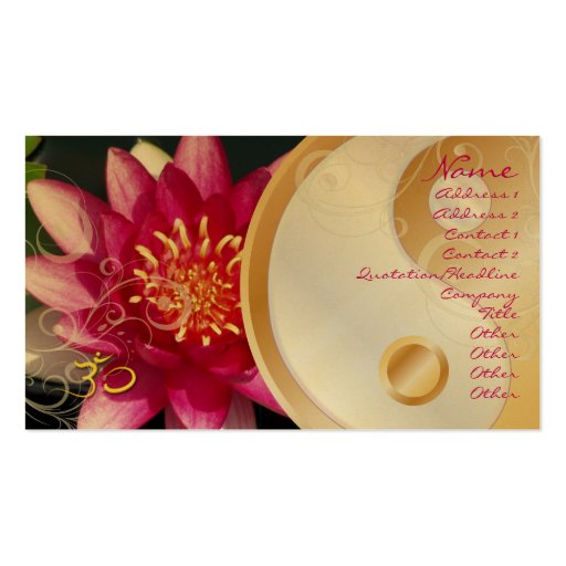 PixDezinesFuschia lotus + pearly swirls + yin yang Business Cards (front side)