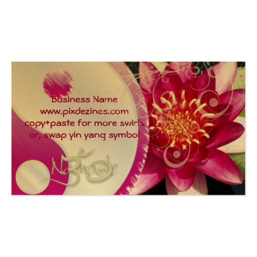 PixDezinesFuschia lotus + pearly swirls + yin yang Business Cards (back side)