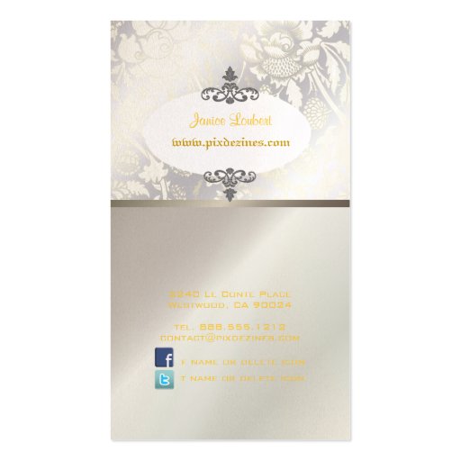 PixDezinves Vintage Roses Yellow+Grey Business Card Template (back side)