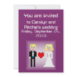 Pixel Bride and Groom - Wedding Invitation - Plum