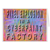 Pixel explosion in a cyberpaint factory cards