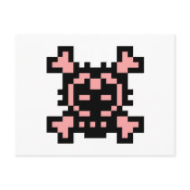 PIxel Pink Skull and Crossbones postcards