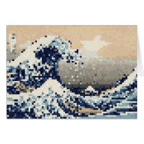 Pixel Tsunami 8 Bit Pixel Art Greeting Card