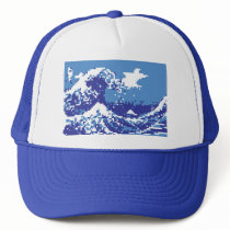 Pixel Tsunami Blue 8 Bit Pixel Art Trucker Hats