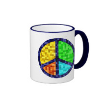 PIXELATED PEACE SIGN COFFEE MUGS