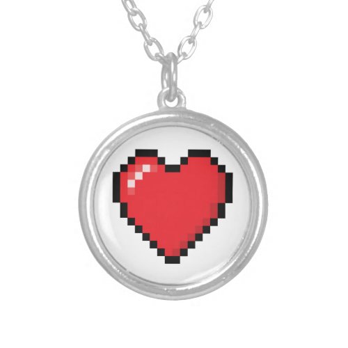 Pixelated red video game heart necklaces