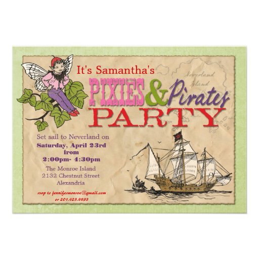 Pixies and Pirates Party Invitation