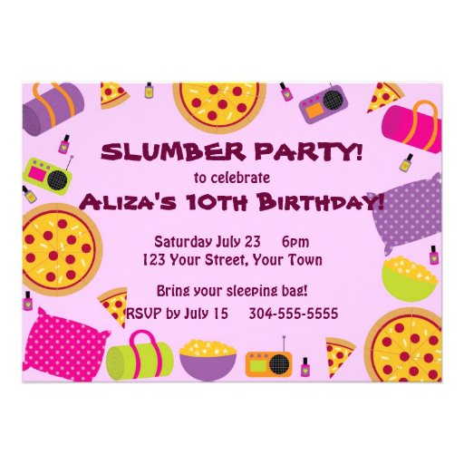 Pizza and Pajama Party Custom Invites (front side)