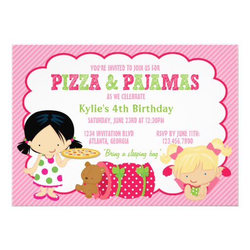 Pizza and Pajamas Sleepover Party Personalized Invitation
