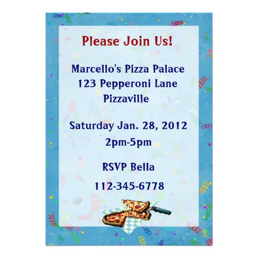 Pizza Birthday Party Custom Invitation