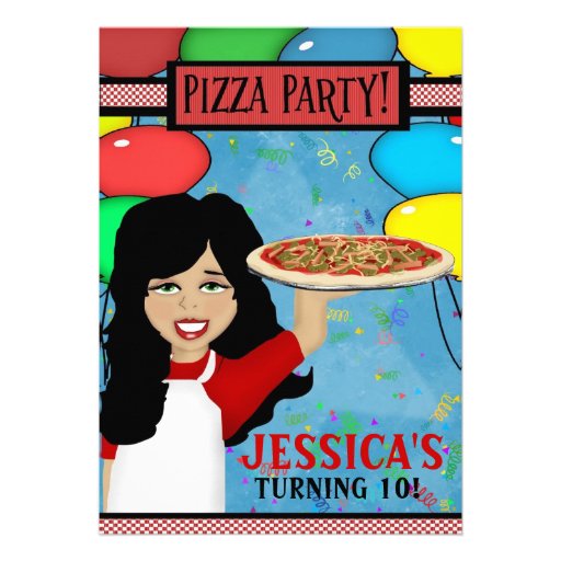 Pizza Birthday Party Custom Invitation