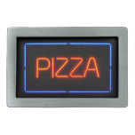 PIZZA Blue & Red Neon Sign Rectangular Belt Buckle