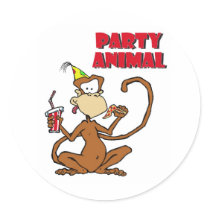 Pizza Monkey Party Animal Round Stickers