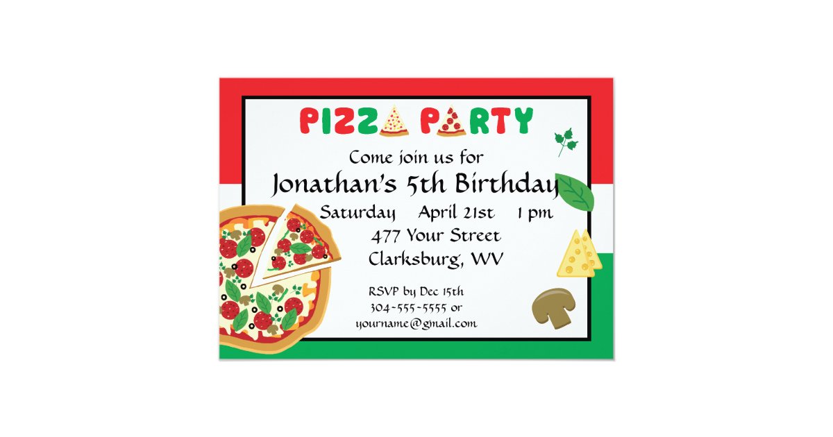 Pizza Party Birthday Card | Zazzle