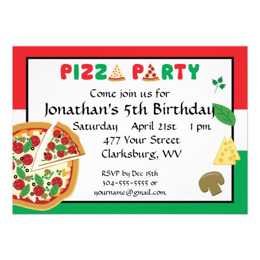 Pizza Party Birthday Custom Invites