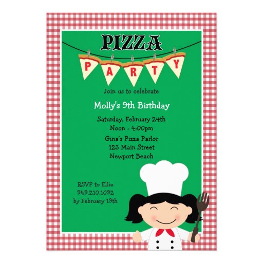 Pizza Party Birthday Invitation for Girl