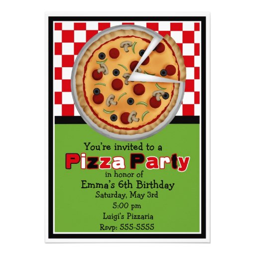 Pizza Party Birthday Invitations