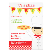 Pizza Party Boy Invitations