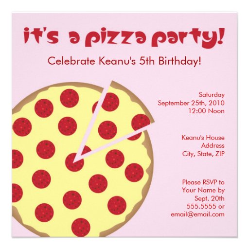 Pizza Party Kids Birthday Invitation - Pink
