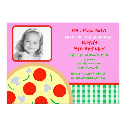 Pizza Photo Birthday Party Invitations