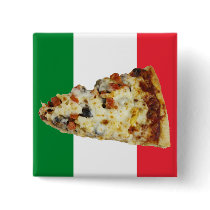Pizza Slice on Colors of Italian Flag Button