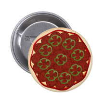 Pizza with pepperoni and peppers pinback button