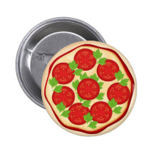 Pizza with tomatoes pinback buttons