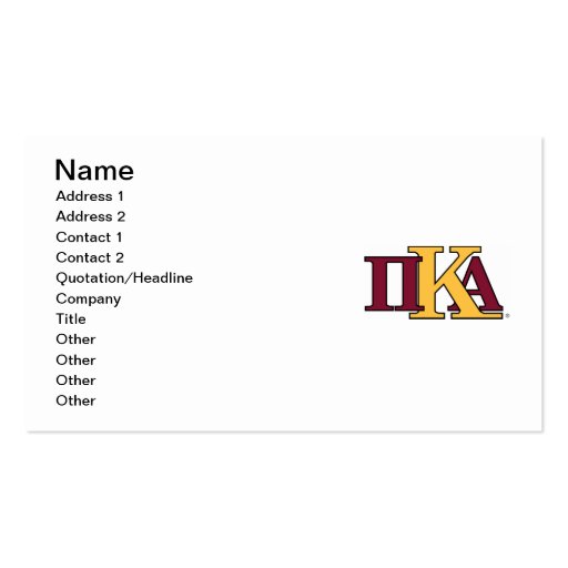 PKA Letters Business Cards (front side)