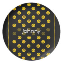 Placa negra personalizada modelo sonriente amarill platos para fiestas